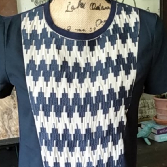 Thml Mixed Media Navy & Cream Panel Blouse NWT - Picture 3 of 11